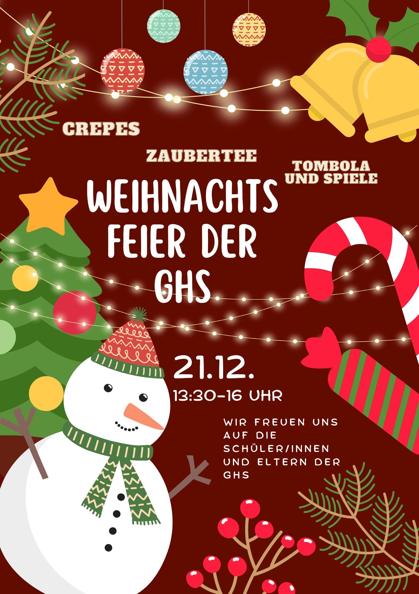 Red Green Yellow Funny Illustration Christmas Party Invitation Flyer3